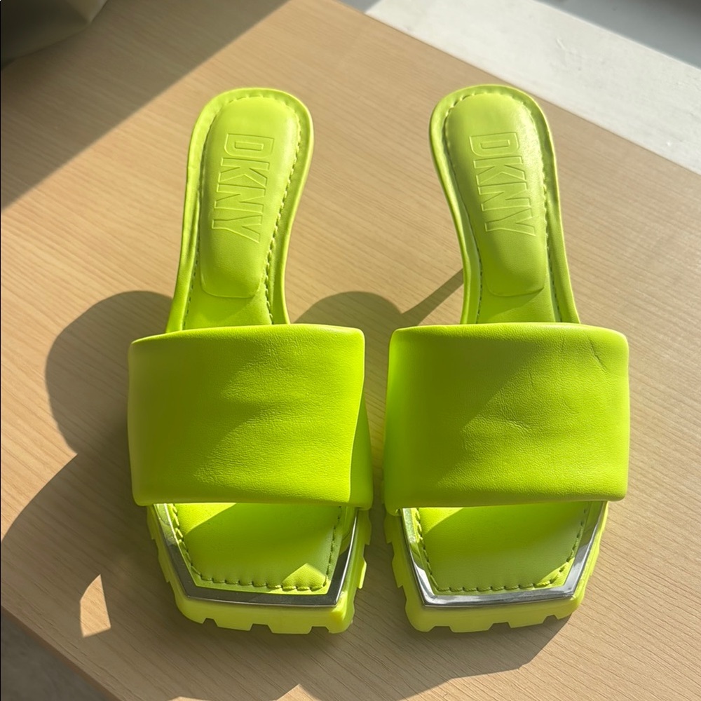 DKNY Women's Neon Yellow Slide Sandals